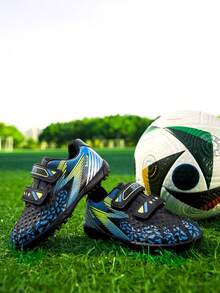 儿童足球鞋，儿童训练鞋，魔术贴搭扣，无需鞋带，适合12岁以下儿童，足球训练鞋，橡胶鞋钉，适用于人造草坪、泥地、短草场地