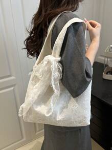 Korean Fresh Lace Flower Canvas Bag For Women New Large Capacity Shoulder Tote Bag Commuting Armpit Bag
