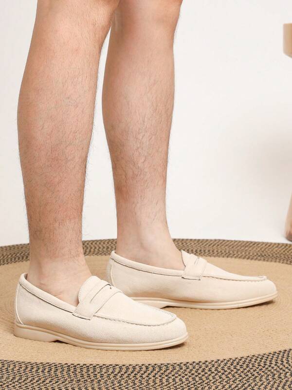 Men's Slip-On Loafers Round Toe, Spring/Summer 2025 New Versatile Men's Casual Shoes, Business Formal Work Shoes, British Style Loafers, Flat, Comfortable, Breathable, Handmade, Big Size 43-46 (Run Small By Half Size)