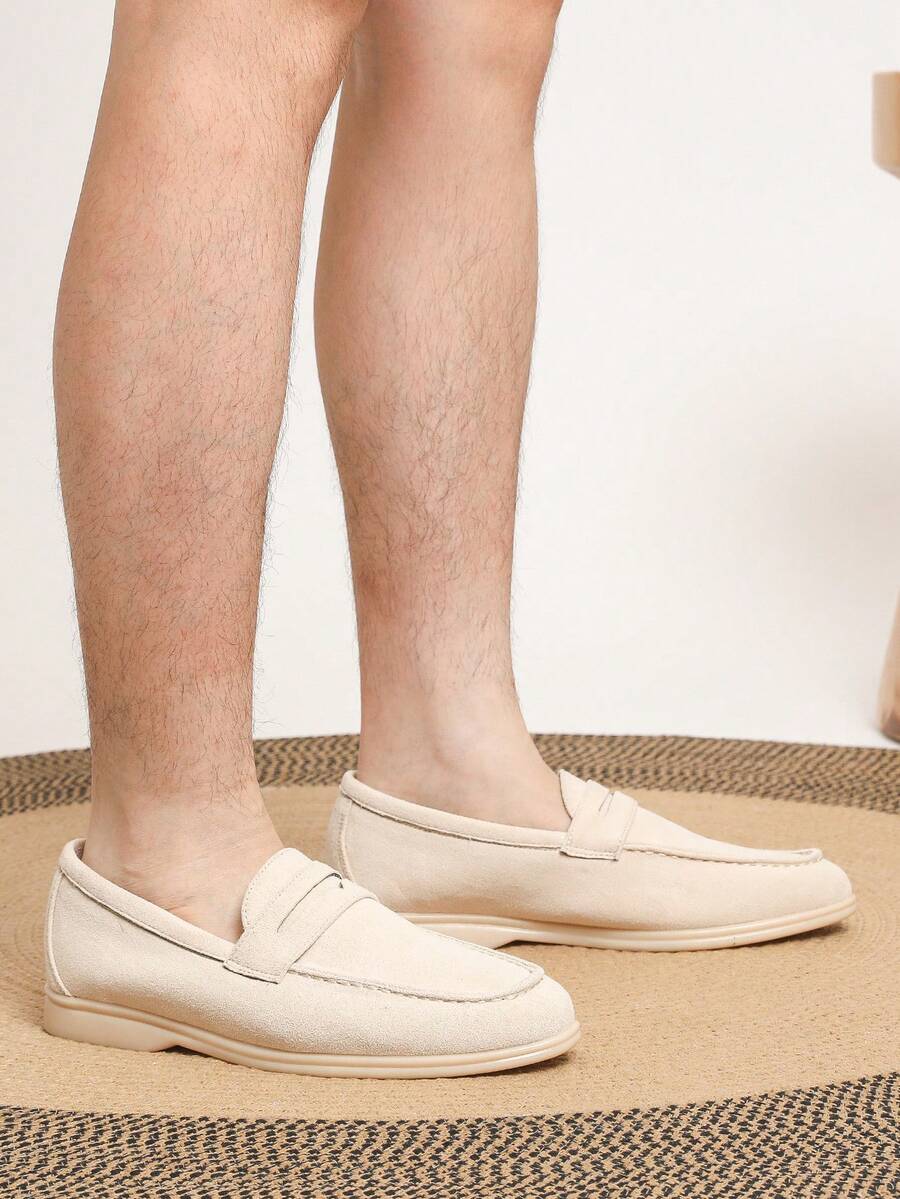 男士一脚蹬乐福鞋圆头，2025春夏新款百搭男士休闲鞋，商务正装工作鞋，英伦风乐福鞋，平底，舒适，透气，手工制作，大码43-46（小半码）