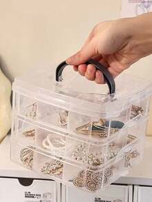 1 件儿童发饰收纳盒，带盖透明首饰盒，带隔层的串珠收纳盒，多功能珠宝包装盒