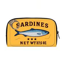 沙丁鱼印花拉链钱包，可装硬币、现金、信用卡、身份证，长款钱包，教师生日礼物、感谢礼物、通勤礼物、节日礼物、办公室周年纪念礼物、生日礼物、情人节礼物、女士结婚礼物、白领礼物、女士莲花钱包、女士钱包、长款钱包