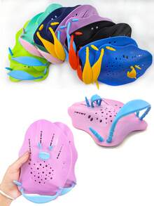 Swimming Paddles, Unisex Adjustable Silicone Strap, Suitable For Swimming, Water Sports And Fitness Training. Swim Paddles - Professional Training And Personal Swimming Paddles, Ergonomic Design With Mesh Paddle Surface., Beach Essentials, Beach Accessories, Pool Float - Multicolor - View 7