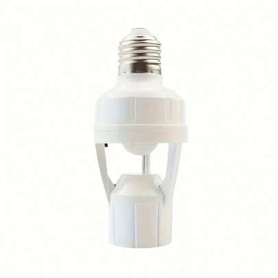 Socket con sensor de movimiento 360 grados para foco E27, temporizador ajustable de 10 segundos a 5 minutos, detección de hasta 6 metros, control de sensibilidad de luz, encendido automático al detectar presencia, ideal para interiores, pasillos, escaleras, baños, garajes, ahorro de energía, fácil instalación, compatible con lámparas LED, incandescentes y ahorradoras, voltaje de 127 V, diseño compacto y funcional, color blanco, material resistente, mejora la seguridad y comodidad en el hogar u oficina, accesorio práctico para automatizar la iluminación sin necesidad de interruptores adicionales.