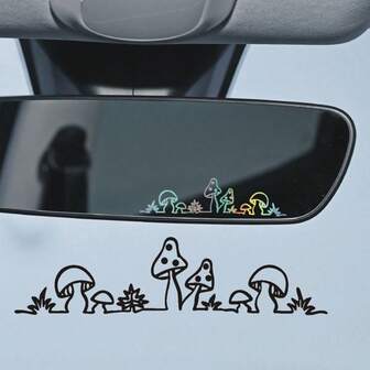 可爱小蘑菇乙烯基贴纸，适用于汽车后视镜，室内外均可使用