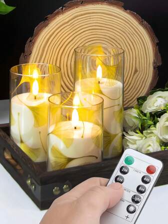 Set de 3 velas LED con efecto parpadeo a pilas sin llama de acrílico con control remoto, velas en pilar, regalo navideño para mujeres, decoración festiva (3 x 4 pulgadas, 5 pulgadas, 6 pulgadas)