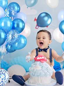 Conjunto de 10/40 globos de látex azul y blanco con confeti para suministros de fiestas temáticas de cumpleaños, decoración de boda bautista, despedida de soltera, Navidad
