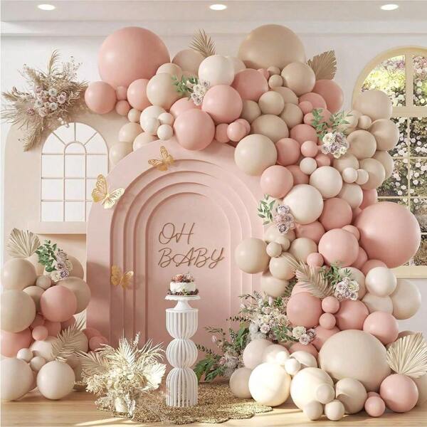 134pcs Dusty Pink Balloon Arch Kit, Dusty Pink Sand White Balloons For Boho Wedding Bridal Baby Shower Birthday Party Decorations Summer Gifts Beach Back To School School Supplies Room Decor