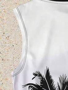 Men's Casual Palm Tree Print Sleeveless Top & Shorts Set, Holiday Wear - Multicolor - View 3