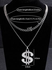 1pc Fashion Hip-Hop Style Stainless Steel Long Necklace With Pendant Charms, Including Poker, Dollar, Gun Pendant, Suitable For Gift, Valentine's Day, Graduation, Father's Day, Men's Jewelry, Chain Necklace