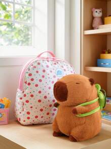 Adorable peluche de capibara color marrón oscuro con acentos de hojas verdes - Peluche de poliéster suave, ideal para regalos de Navidad y Acción de Gracias