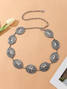 1pc Women's Metal Filigree Western Style Retro Floral Cowgirl Adjustable Fashion Decorative Waist Belt, Suitable For Casual Summer Use, Christmas Gift For Girlfriend Summer, School Fall, Autumn, Halloween - Gold - View 4