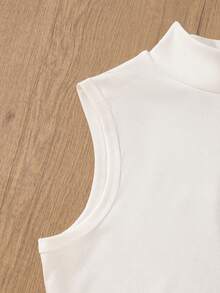 女士粉色休闲直筒裤搭配白色高领连体衣套装，适合办公室和花园穿着，春夏款 - 粉紅色和白色 - 查看 6