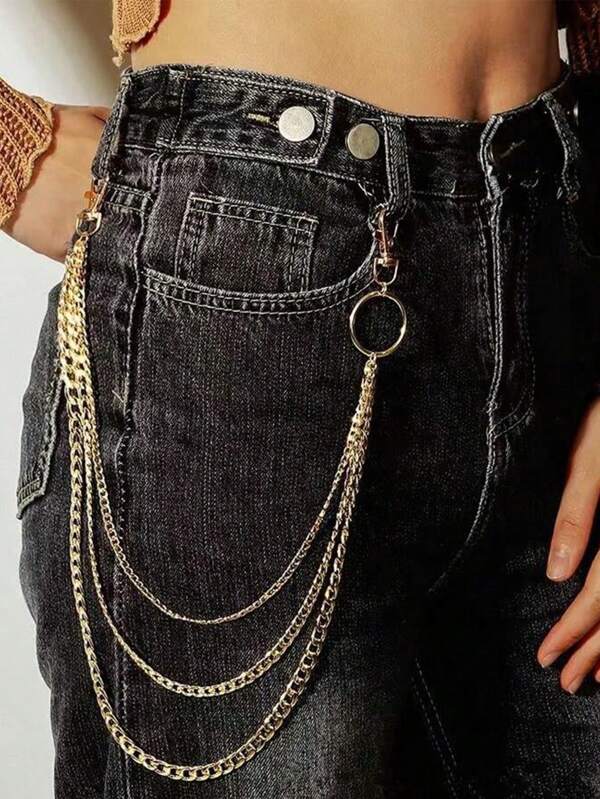 1pc Women's Multi-Layer Gold Punk Hip Hop Fashion Chain, Suitable For Jeans, Daily Wear, Gothic Style Belt Chain Summer, School Fall, Autumn, Halloween