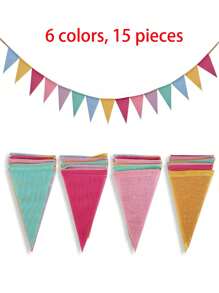 Set di 12/15 bandiere di tessuto multicolore, bandiere appese multifunzionali per decorare casa ed eventi, perfette per matrimoni, compleanni, Pasqua, Natale, Ognissanti, Ringraziamento, Capodanno, giardino, ritorno a scuola, laurea. Decorazioni pasquali, colori misti con corda di iuta, decorazioni a bandiera in fasce pastello