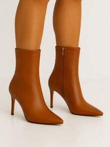 Women's Ankle Boots High Heel Pointed Toe Mid-Calf Elegant - Brun karamell - Visa 1
