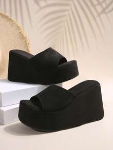 女士厚底坡跟凉鞋，柔软厚底舒适沙滩拖鞋