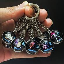 Conjunto Completo de 12 Signos do Zodíaco, Chaveiros Brilham no Escuro de Animais Zodiacais Misteriosos de Anime, Anéis de Chaveiro de Vidro, Presentes de Aniversário, Natal, Festa Unissex para Amigo, Irmã, Professor, Acessórios, Encantos para Bolsa, Carro