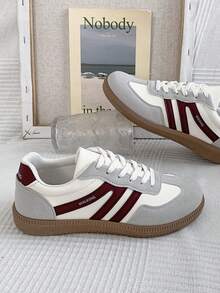 Giày thể thao thường ngày phong cách preppy màu trơn đa năng cho nữ, giày đế cao su mũi tròn, chống trượt, buộc dây, màu đỏ tía, giày thường ngày phù hợp, cỡ 36-41, thời trang - Màu Đỏ Sâu - Xem 6