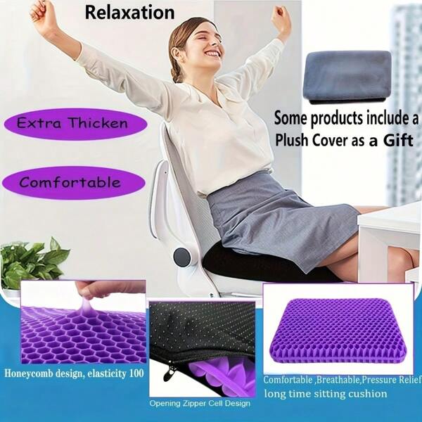 Cojín de asiento de gel con diseño de panal extragrueso - Transpirable y antideslizante, con funda esponjosa, para silla de oficina, coche, silla de ruedas - Lavar a mano solamente