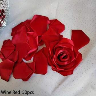 50pcs Eternal Satin Rose Petals DIY Craft, Handmade Ribbon Flower Petal Parts, Decor Embellishment, Holiday Gift, DIY Craft