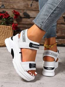 Sandalias de mujer de verano 2025, sandalias con cuña y suela gruesa, sandalias de tacón alto, sandalias de playa versátiles de moda, sandalias casuales para exteriores, zapatos sencillos para ir al trabajo para mujer - Blanco - Ver 3