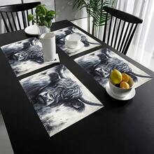 1/4/6 buah Alas Meja Sapi Dataran Tinggi Skotlandia, Alas Meja Linen Persegi Panjang 30x45cm, Anyaman, Dapat Dicuci, Dekorasi Ruang Makan, Cocok Untuk Dapur, Pesta, Liburan, dan Makan Malam - MultiWarna - View 4