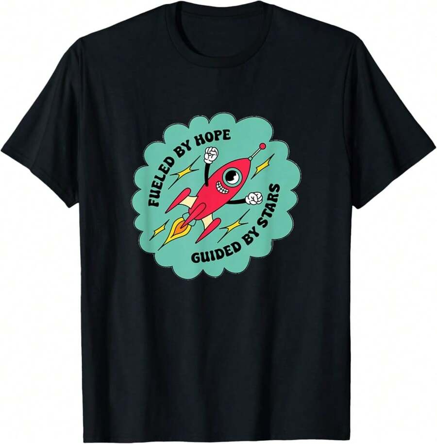 Hope Rocket Retro Cartoon – 50s Atomic Space Art T-Shirt<DIS Holiday Gifts - Black - View 1