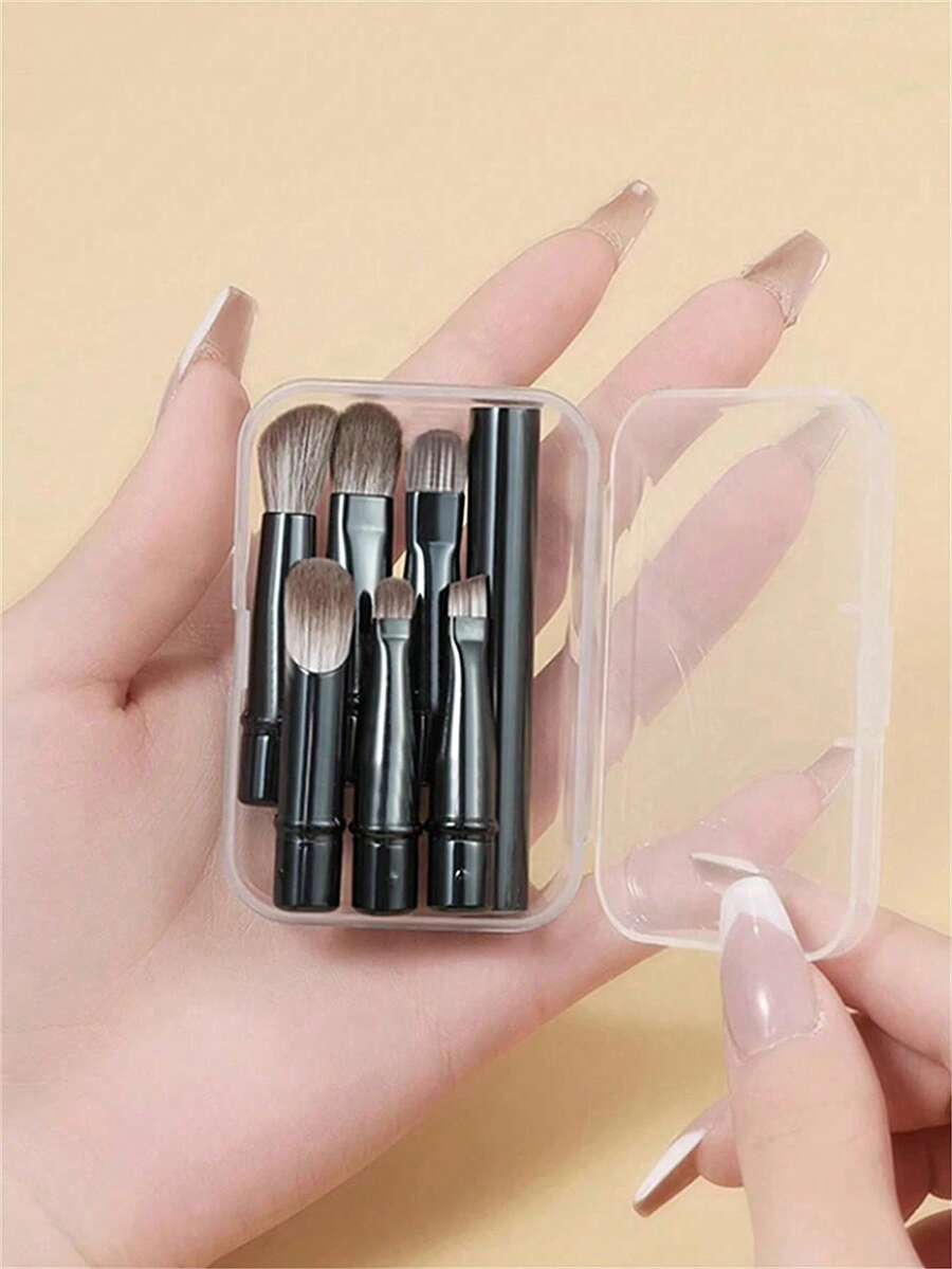6pcs Mini Travel Makeup Brushes Set With Transparent Case, Including Contour Brush, Concealer Brush, Eyeshadow Brush, Eyebrow Brush, Soft & Versatile For Daily Makeup Needs, Convenient For Travel,Brush Set,Makeup Brush Kit,Make Up Brush Set,Make Up Set Complete,Makeup Brush Set,Complete Makeup Kit,Brush Kit,Brushes Makeup Set,Makeup Gift Set,Set - Black - View 1