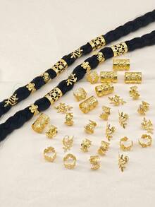 40pcs/Set Vintage Plum Blossom Hair Scrunchies - Fashionable Hair Clips, Suitable For Women And Girls, Bohemian Style - Hair Accessories, Braided Hair Decor, Head Accesssories - Gold - View 5