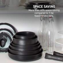 Local Delivery-T-Fal Ingenio Expertise Non Stick Cookware Set 10 Piece, Induction, Oven Broiler Safe 500F, Stackable Cookware, Pots And Pans Set, RV, Camping, Frying Pans, Dishwasher Safe, Detachable Handle,Black - Copper - View 3