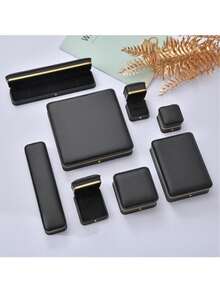 1PC高端金边珠宝盒首饰盒礼品包装盒戒指吊坠手链项链珍珠盒 - 黑色 - 查看 1