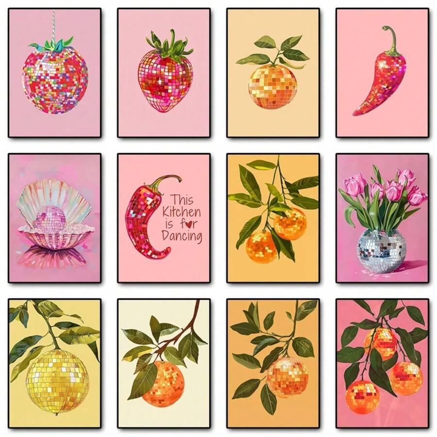 1pc Quả cầu Disco Quả cầu Trái cây Cổ điển Màu cam Poster Sáng tạo Tranh Canvas Nghệ thuật Treo tường In Trang trí Nhà Bếp Quầy bar Trang trí Phòng Khung Tùy chọn - Nhiều màu - Xem 1