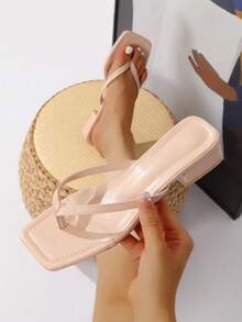 1 Pair Fashionable Sexy High Heel Flip Flop Sandals, Women Summer Casual High Heel Slippers - Apricot - View 1