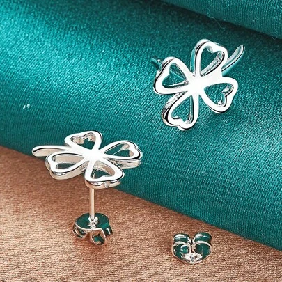 Pendientes de trébol de cuatro hojas chapados en plata de ley 925 para mujer, joyería de moda para boda y compromiso