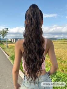 Braune Pferdeschwanz-Haarverlängerung mit Klemme, 66cm lang, Wellenmuster, hitzebeständige synthetische Faser, Pferdeschwanz-Haarteile für Mädchen und Frauen für den täglichen Gebrauch