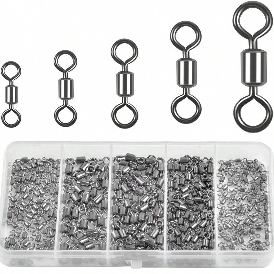 100PCS Bearing Swivel Fishing Connector Stainless Steel Carp Fishing Accessories Snap Fishhook Lure Solid Ring Swivel Tackle - Dark Grey - View 1