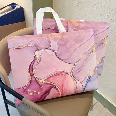 5 borse regalo riutilizzabili in tessuto non tessuto con manici dal design a marmo - eleganti sfumature di rosa, viola, oro, blu e bianco, borse grandi e durevoli per la spesa o le feste, perfette per festival, la spesa o i regali