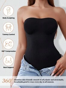 Black Thong Shapewear For Women Tummy Control Strapless Bodysuit Seamless With Button Body Suit - Black - View 5