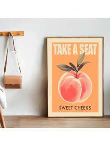 1PC Take A Seat Sweet Cheeks Posters Canvas Painting Pink Peach Pictures And Prints Wall Art For Home Bedroom Decor Optional Frame ,Wall Art With Frame - Multicolor - View 1