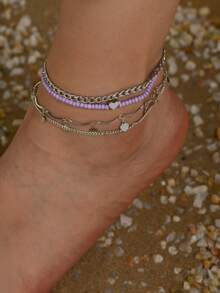 4 件心形装饰新娘脚链情人节