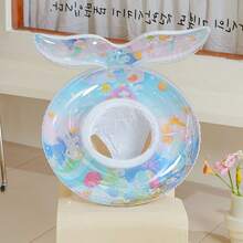 1pc Kids Mermaid Tail Inflatable Swimming Ring, Sea Themed Sit In Pool Float, Summer Water Fun - Blue - View 3