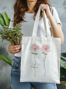 ECOBAG FEMININA CASUAL,PRATICA FLORES FÉ E AMOR,CRISTÃ,CATÓLICA,Letra  Animal  Desenho Animado    Casual    Praia - Branco - Visão 2