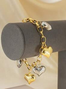1 chiếc vòng tay thời trang nữ phong cách Bohemian hình trái tim hai tông màu, thiết kế thanh lịch, đế đồng, phù hợp đeo hàng ngày và làm trang sức cưới, phụ kiện theo mùa - Hai màu - Xem 2