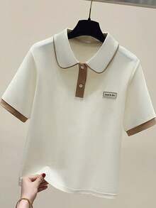 Girls' Polo Shirt Contrast Label Collar T-Shirt, Back To School Season