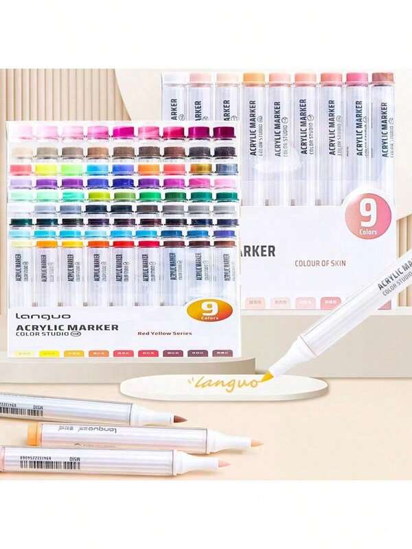 Professional Color Markers Set, 9 Colors Acrylic Paint Markers With Brush Tip For Teens, Paint Pens Acrylic Markers Suitable For Paper, DIY Crafts, Rock Painting, Canvas, Stone, Glass, Ceramic School Supplies, Back To School