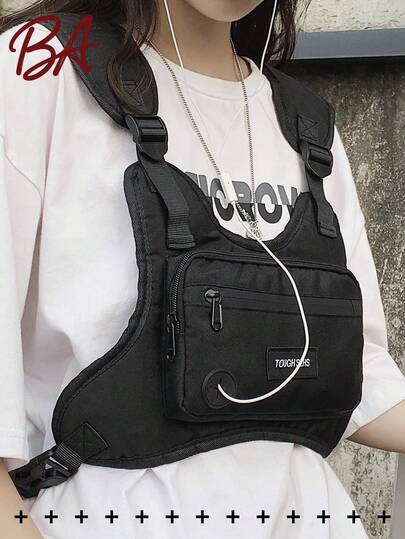 多口袋战术货运背包，户外背心包，多功能尼龙胸包，轻便手机收纳包，应急旅行包，时尚街头男士嘻哈胸包，适合学生、校园、旅行度假、日常通勤、嘻哈表演、健身、跑步、骑行、锻炼、徒步旅行和露营，节日礼物，生日礼物。