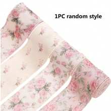 1pc/4pcs Pink Floral Wired Ribbon 2.5 Inch Vintage Rose Flower Ribbon For Bow Wreath Craft Gift Wrap Spring Summer Holiday Wedding Birthday Shower Party Home Decor