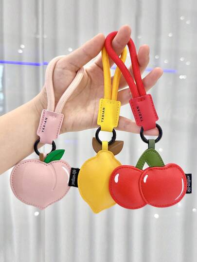 Leather Fruit Keychains - Peach Cherry Lemon Charms Bag Pendants. Cute Fruit Shaped Couples Bag Accessories Suitable For Daily Life Collectibles Small Gifts. Pink Series Fruit Bag Charms
