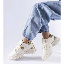 Chaussures de soccer à semelle épaisse mode et polyvalente en patchwork bicolore - Beige - Voir 2